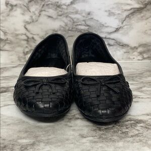 Black Flats with Woven Texture and Bow Detail